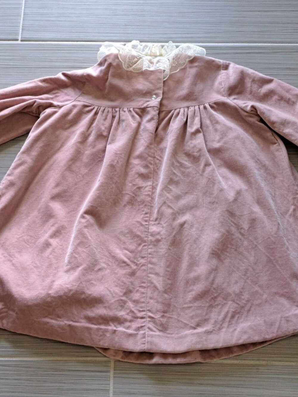 Vtg 60's Majesty Pink Rose Velvet Girls Dress With Lace Collar Cuffs Size 6 USA - Picture 9 of 9